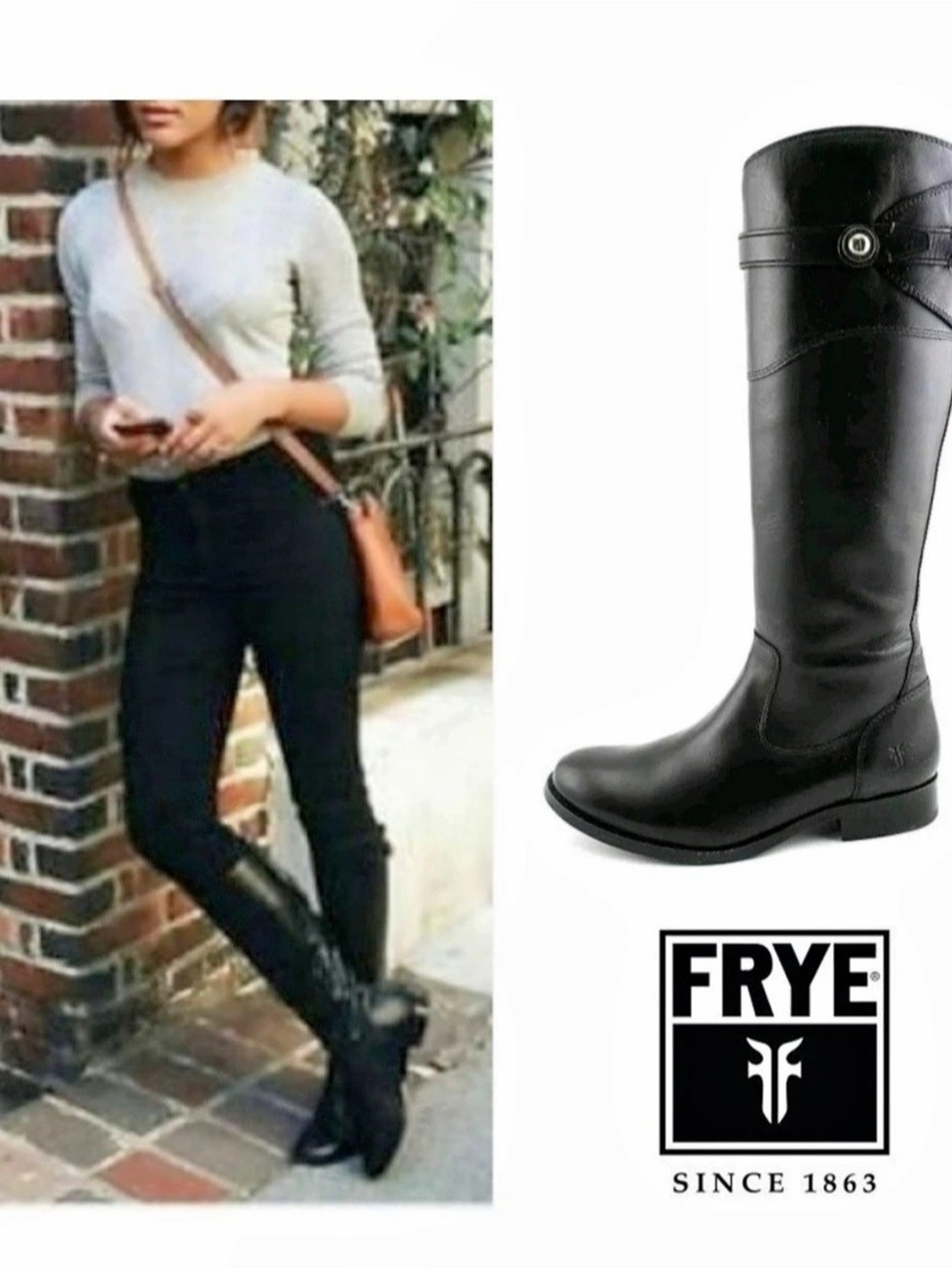 FRYE Molly Button Tall Leather Riding Boots Black Size 6.5B